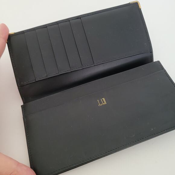 Dunhill Designer Checkbook Card Slim Bill Holder Wallet Black Bifold Leather - Picture 3 of 12